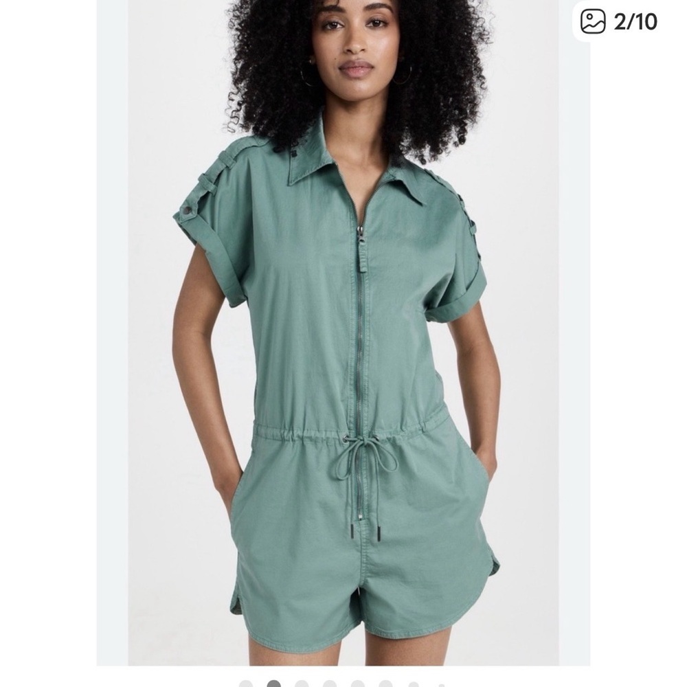 Pistola Meg Zip Front Utility Romper Mint Green S Euro Summer Resortwear Boho